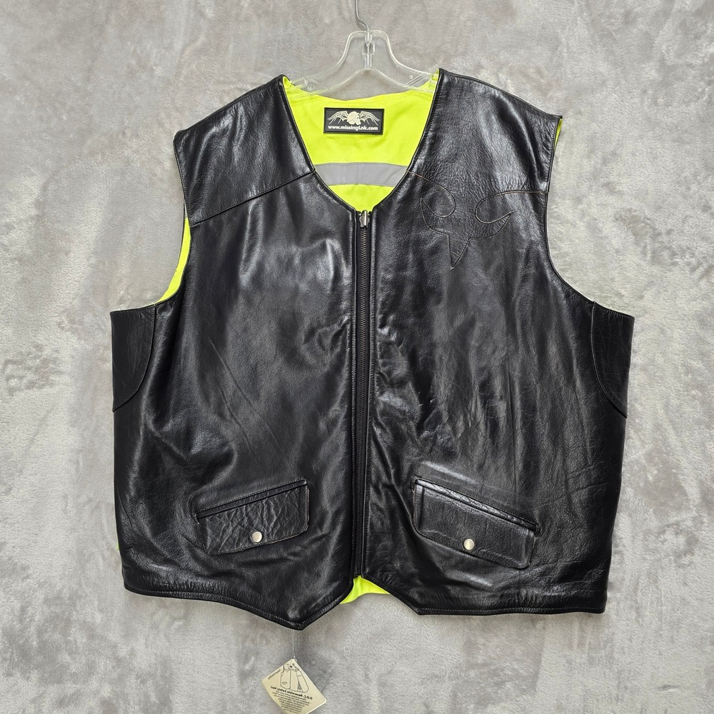 Missing Link Reversible Motocycle Leather Safety Vest Mens 4XL Black Hi-Viz Neon